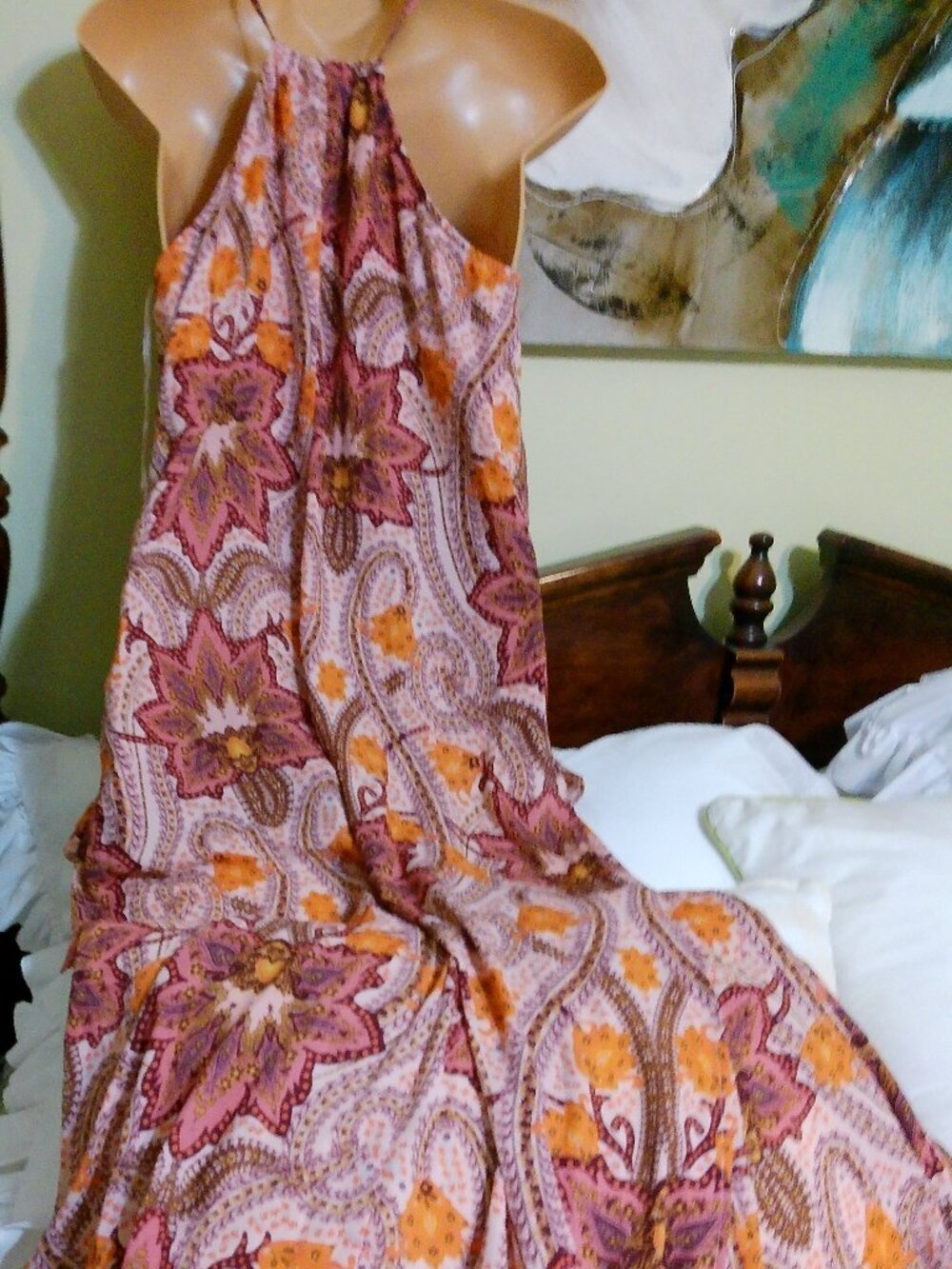 GB Paisley Sheer Side Slits Sheer Lined Boho NWT Long Flowy Maxi Dress SIZE SM - Picture 3 of 7
